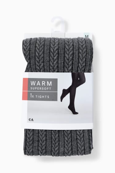 Women - Tights - cable knit pattern - dark gray