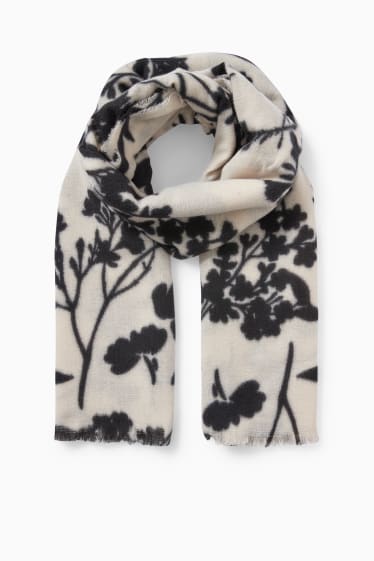 Dames - Sjaal - gebloemd - zwart / beige
