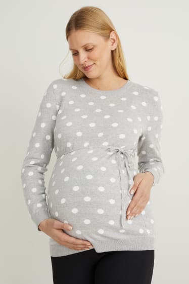 Femmes - Pull de grossesse - à pois - gris clair