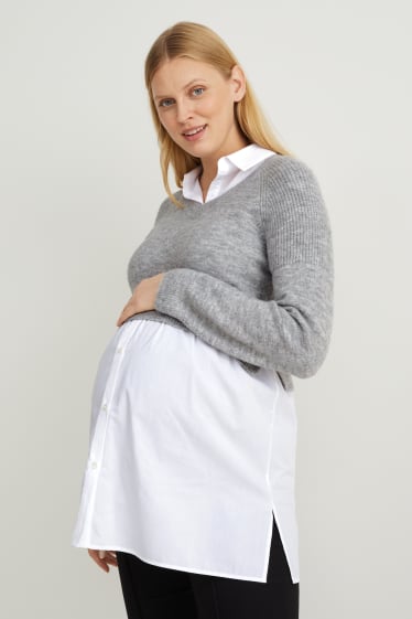 Kobiety - Sweter ciążowy - w stylu 2 w 1 - jasnoszary