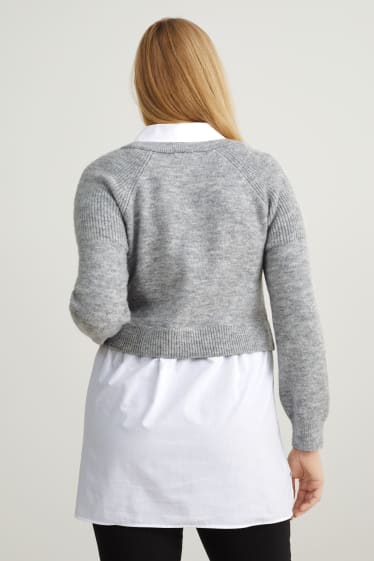 Femmes - Pull de grossesse - look deux en un - gris clair