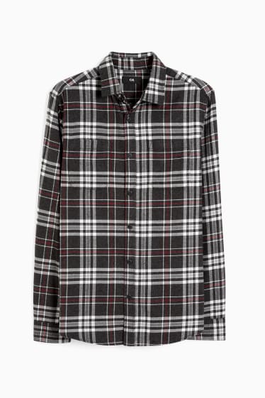 Hommes - Chemise en flanelle - regular fit - col kent - à carreaux - noir