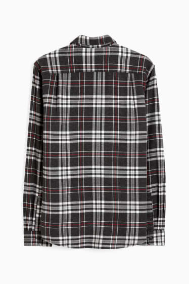 Hommes - Chemise en flanelle - regular fit - col kent - à carreaux - noir