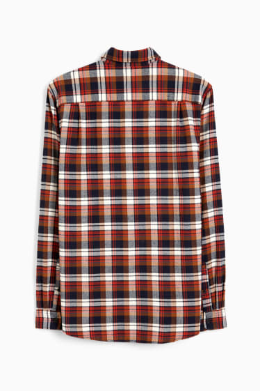 Men - Flannel shirt - regular fit - Kent collar - check - brown