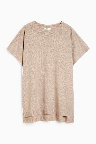 Damen - Strick-Poncho - hellbeige