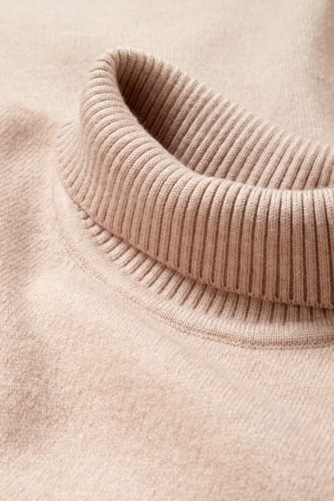 Dames - Gebreide poncho - beige