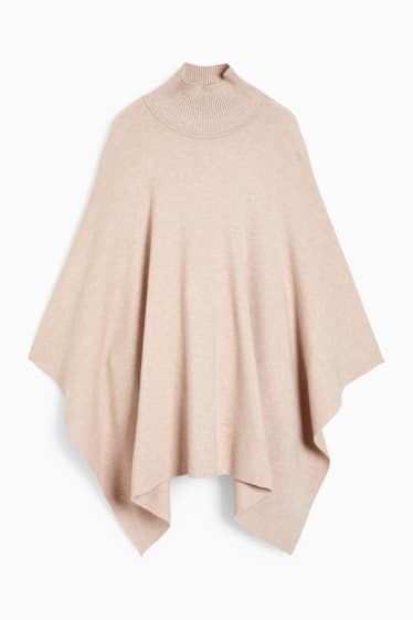 Dames - Gebreide poncho - beige