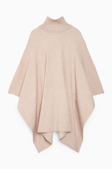 Dames - Gebreide poncho - beige