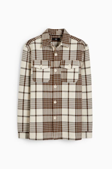 Men - Shirt - regular fit - Kent collar - check - light brown