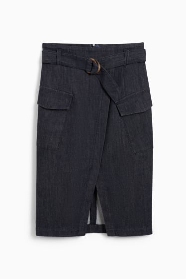 Damen - Jeansrock mit Gürtel - dunkeljeansblau