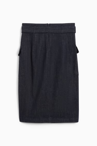 Women - Denim skirt with belt - denim-dark blue