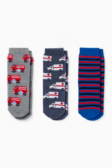 Enfants - Lot de 3 paires - pompiers - chaussettes antidérapantes à motif - bleu foncé