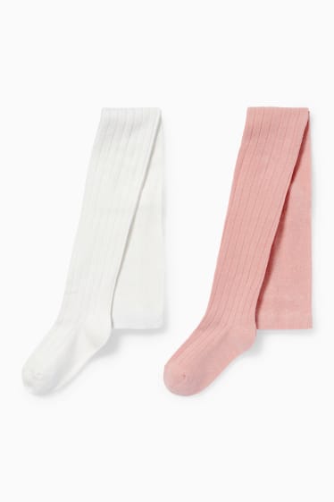 Enfants filles - Lot de 2 paires - collants - blanc / rose