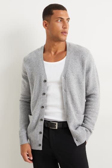 Herren - Strickjacke mit Kaschmir-Anteil - Woll-Mix - hellgrau-melange