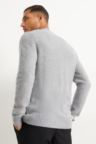 Herren - Strickjacke mit Kaschmir-Anteil - Woll-Mix - hellgrau-melange