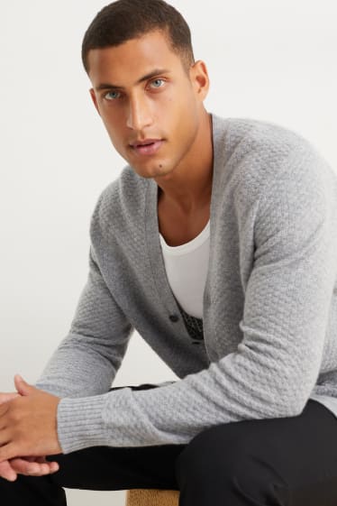 Herren - Strickjacke mit Kaschmir-Anteil - Woll-Mix - hellgrau-melange