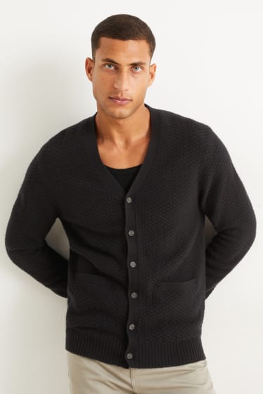 Men - Cardigan with cashmere - wool blend - black