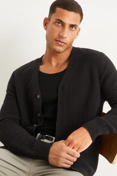 Men - Cardigan with cashmere - wool blend - black