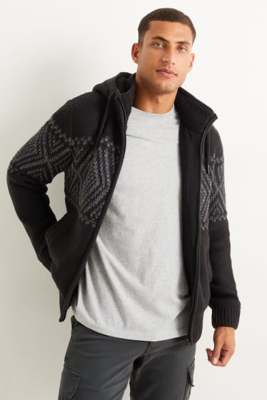 Herren - Strickjacke mit Kapuze - schwarz