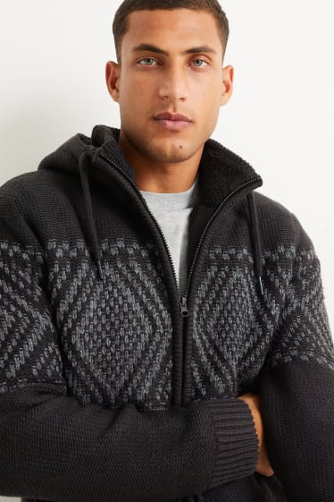 Herren - Strickjacke mit Kapuze - schwarz