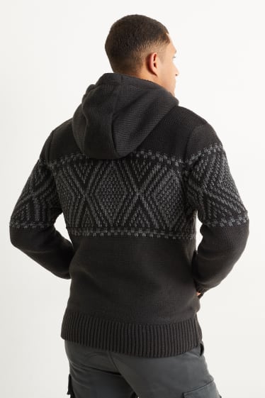 Herren - Strickjacke mit Kapuze - schwarz