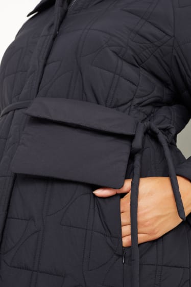 Dames - Gewatteerde mantel met heuptasje - zwart