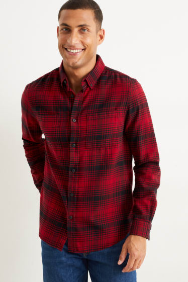 Hommes - Chemise - regular fit - col button-down - à carreaux - rouge foncé