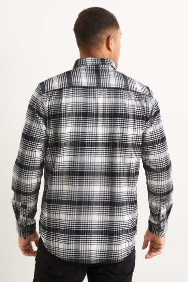 Home - Camisa - regular fit - button-down - de quadres - negre/blanc