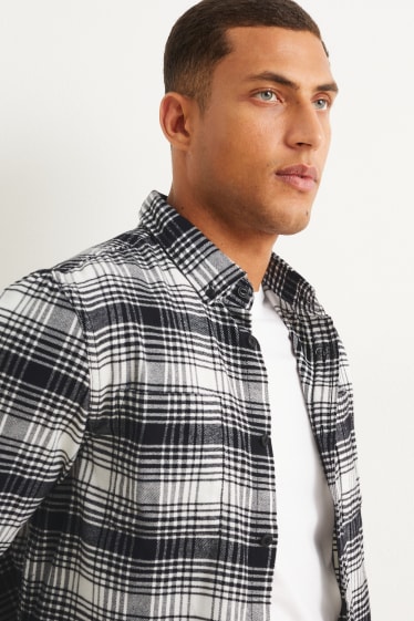 Hombre - Camisa - regular fit - button down - de cuadros - negro / blanco