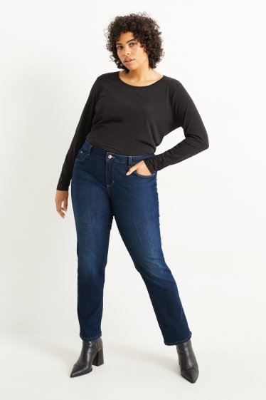 Women - Straight jeans - mid-rise waist - LYCRA® - blue denim