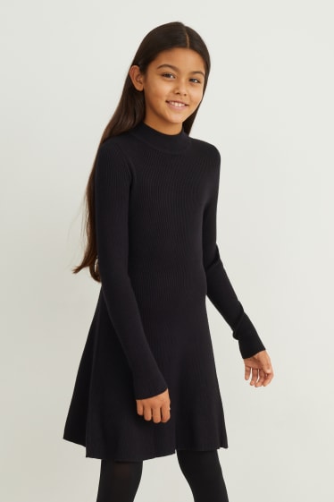 Enfants filles - Robe de maille - noir