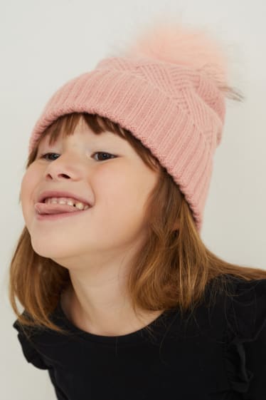 Enfants filles - Bonnet en maille - rose