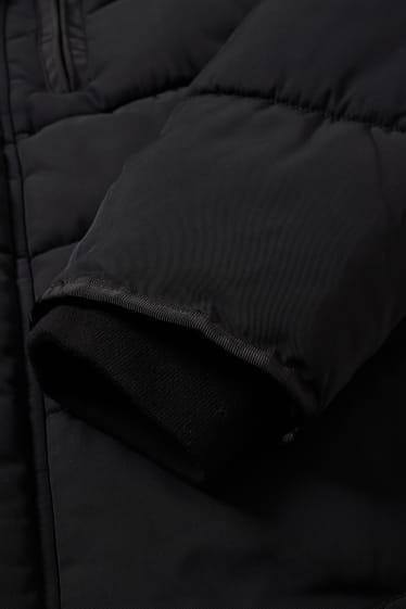 Heren - Gewatteerde jas met capuchon - zwart