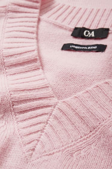 Women - V-neck jumper - wool blend - pink