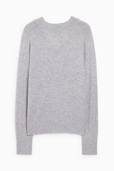 Damen - Pullover mit V-Ausschnitt - Woll-Mix - grau