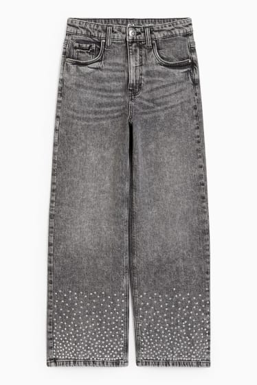Dětské - Wide leg jeans - s třpytivou aplikací - džíny - modrošedé