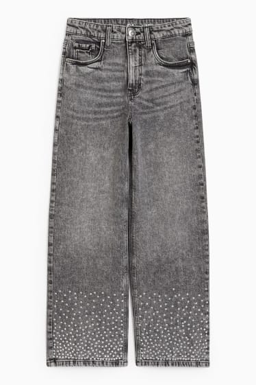 Nena - Texans Wide leg - efecte brillant - texà blau grisenc