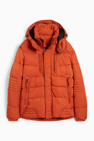 Men - Quilted jacket with hood - dark orange