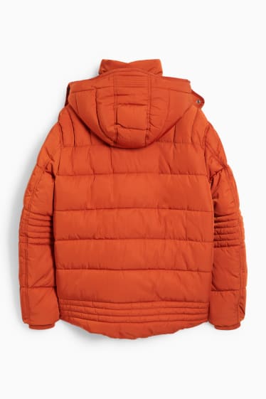 Men - Quilted jacket with hood - dark orange