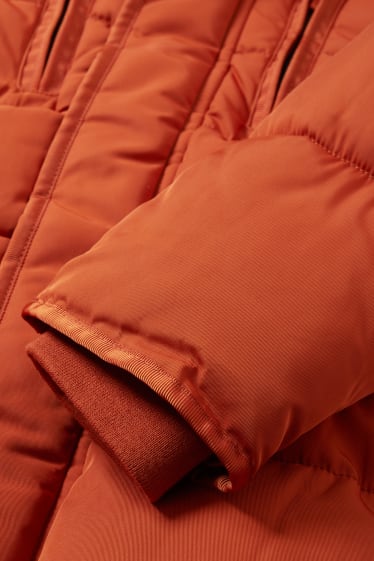 Mężczyźni - Pikowana kurtka z kapturem - ciemnopomarańczowy