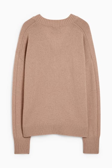 Women - V-neck jumper - wool blend - light beige