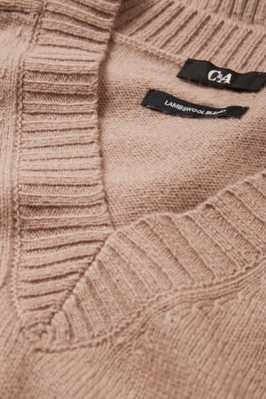 Kobiety - Sweter z dekoltem V - miks wełniany - jasny beż