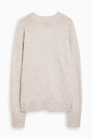 Damen - Pullover mit V-Ausschnitt - Woll-Mix - hellbeige