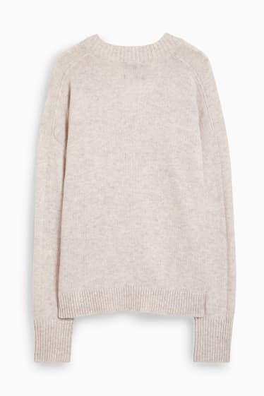 Women - V-neck jumper - wool blend - light beige