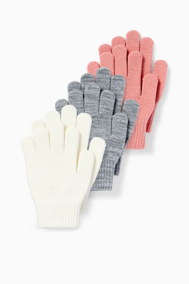 Enfants filles - Lot de 3 paires - gants - rose