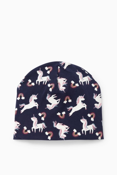 Enfants filles - Licorne - bonnet - bleu foncé