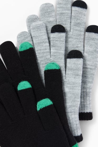 Enfants garçons - Lot de 2 paires - gants pour écran tactile - noir