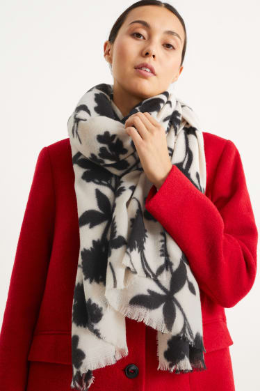 Dames - Sjaal - gebloemd - zwart / beige