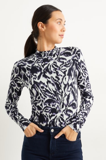 Damen - Rollkragenshirt - gemustert - cremeweiß