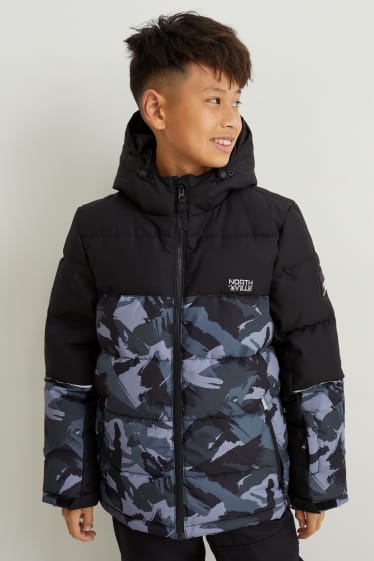 Kinderen: jongens - Ski-jas met capuchon - met patroon - zwart
